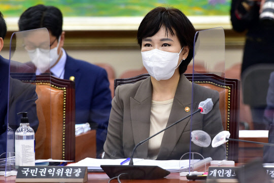 22일 국회에서 열린 정무위원회의 국무조정실, 국무총리비서실, 공정거래위원회 등에 대한 종합감사에 전현희 국민권익위원장이 참석하고 있다.  연합뉴스